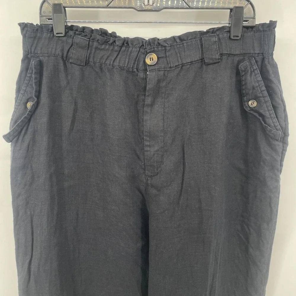 C&C‎ California Linen Pants Women XL Black Paperbag Waist Straight Leg Trousers
